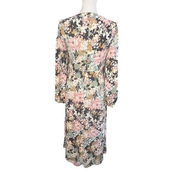London Times 12 Floral Empire Waist Midi Dress Boho Cottagecore Garden Party - Picture 7 of 11